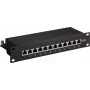 Wentronic Goobay 93796 Cat6a ekranēts 12 portu patch panelis, 1U 19 collu statīva montāžai, melns