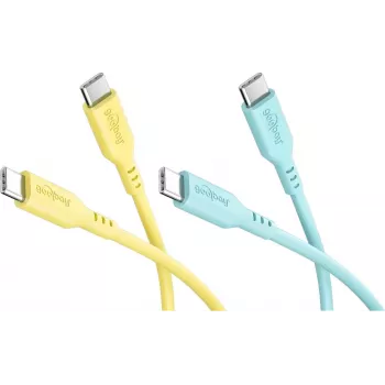 WENTRONIC Goobay Tropic Glow komplekts 2x USB-C silikona kabelis, 1,5 m, dzeltens, tirkīzzils (81275)