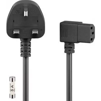 Wentronic Goobay UK 3 kontaktu barošanas kabelis ar leņķa IEC C13 savienotāju, 2 m, melns 45767