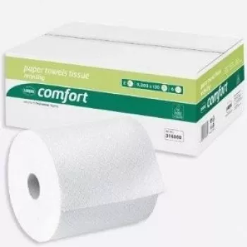 WEPA Comfort roku dvieļu rullis, 2 kārtu, High White, līniju embossējums, zils serdes līmējums, 205 mm platums, 150 m garums, 6 ruļļi (316800)