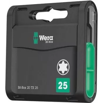 Wera 20 gabalu Bit-Check komplekts, TORX TX 25, 25 mm garums, 1/4 collu sešstūra piedziņa, ar Rapidaptor ātrās atbrīvošanas uzgali 05057773001