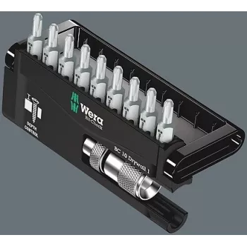 Wera uzgaļu komplekts Bit-Check 10 Drywall 1, 10 daļas, Phillips PH 2, 25 mm, Rapidaptor ātrās atbrīvošanas turētājs, dziļuma ierobežotājs, torsijas uzgaļi
