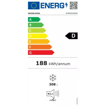 Whirlpool W3RHS30DW saldētavas skapis 308L, energoefektivitātes klase D, balts, brīvi stāvošs ar LED displeju