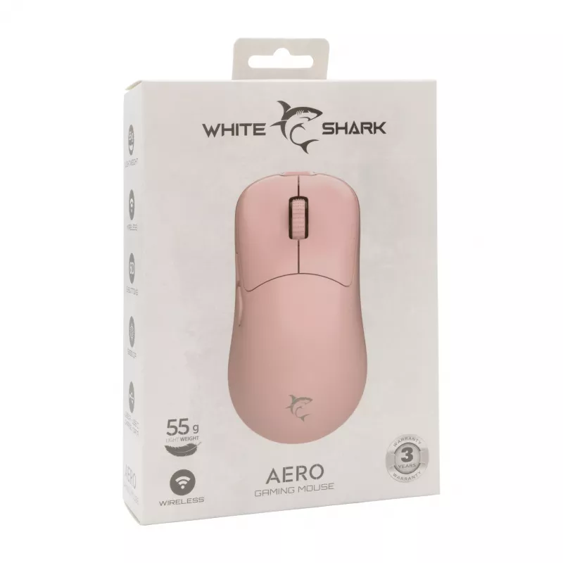 White Shark AERO PINK bezvadu spēļu pele (rozā, 10000 DPI, 2.4GHz/USB-C)