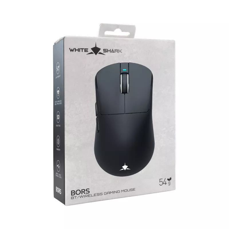 White Shark BORS-B WGM-5021 bezvadu spēļu pele, 12000 DPI, 2.4GHz, RGB, melna