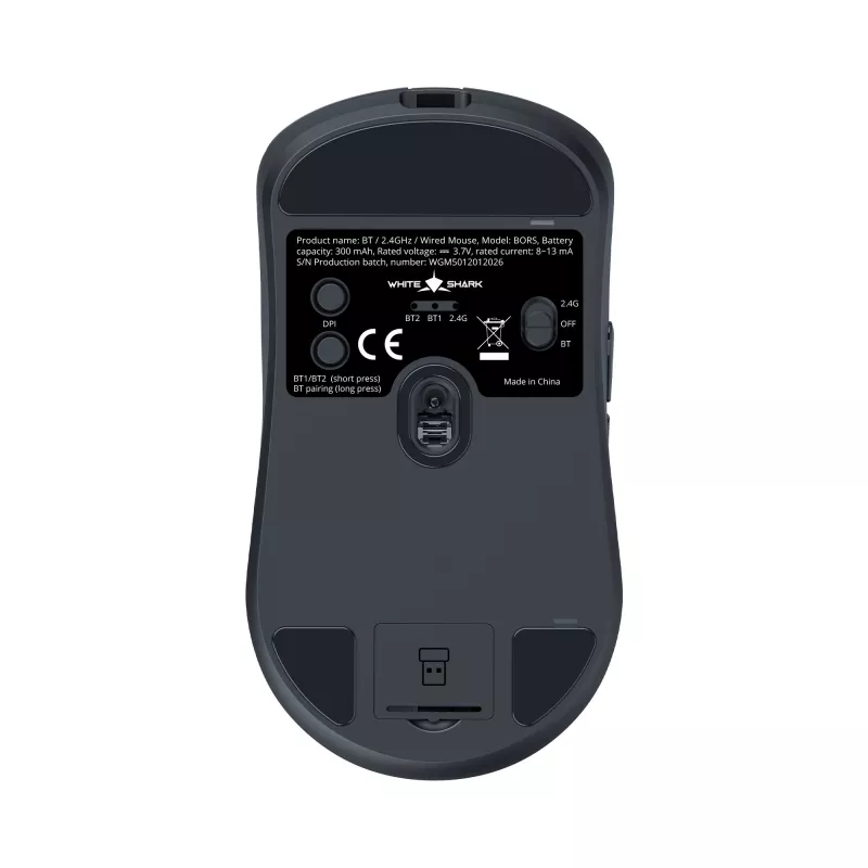 White Shark BORS-B WGM-5021 bezvadu spēļu pele, 12000 DPI, 2.4GHz, RGB, melna