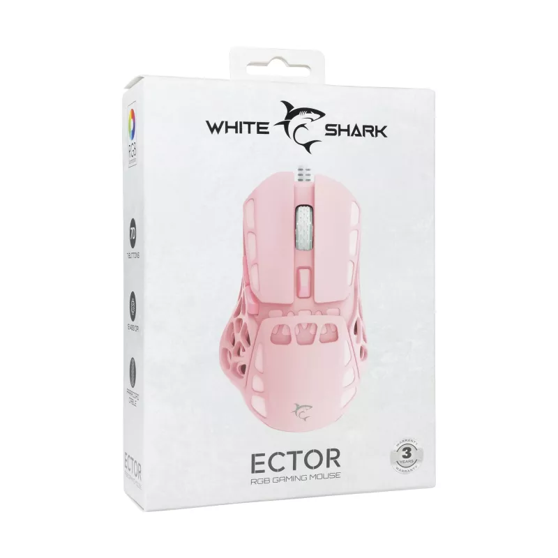White Shark ECTOR-P GM-5016 vadu spēļu pele, 6400 DPI, rozā