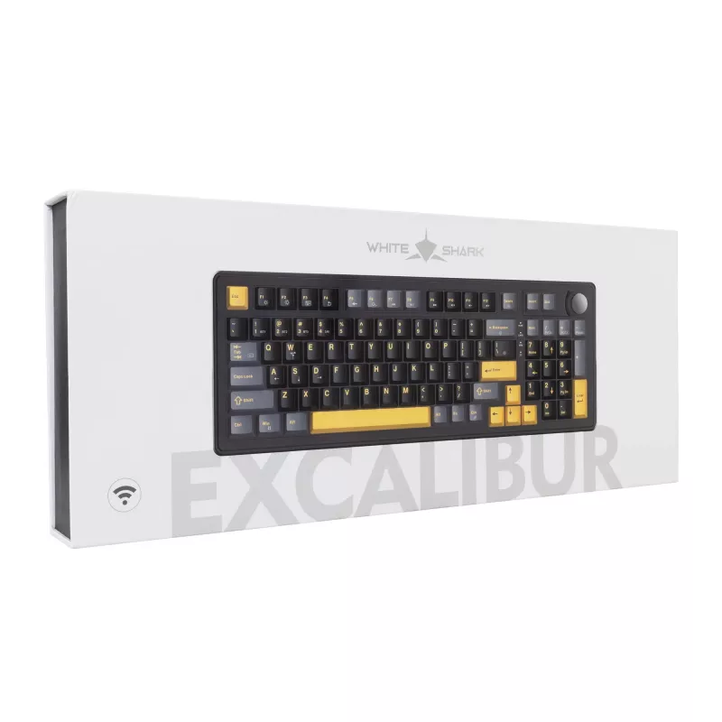 White Shark EXCALIBUR-B TKL mehāniskā spēļu tastatūra, KTT Wine Red lineārie hot-swap slēdži, per-taustiņu RGB, melna