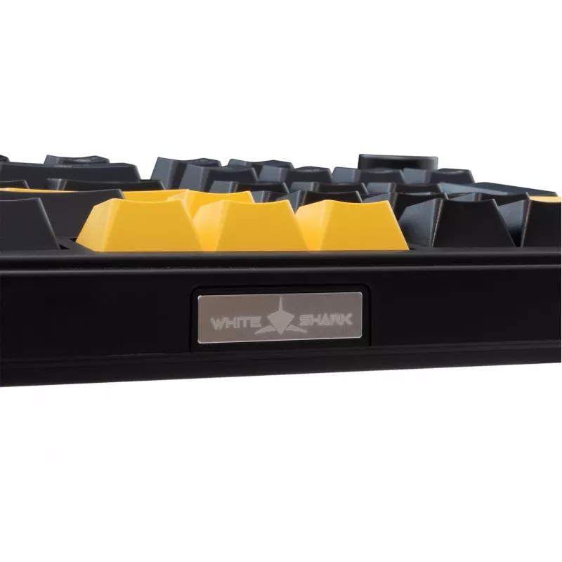 White Shark EXCALIBUR-B TKL mehāniskā spēļu tastatūra, KTT Wine Red lineārie hot-swap slēdži, per-taustiņu RGB, melna