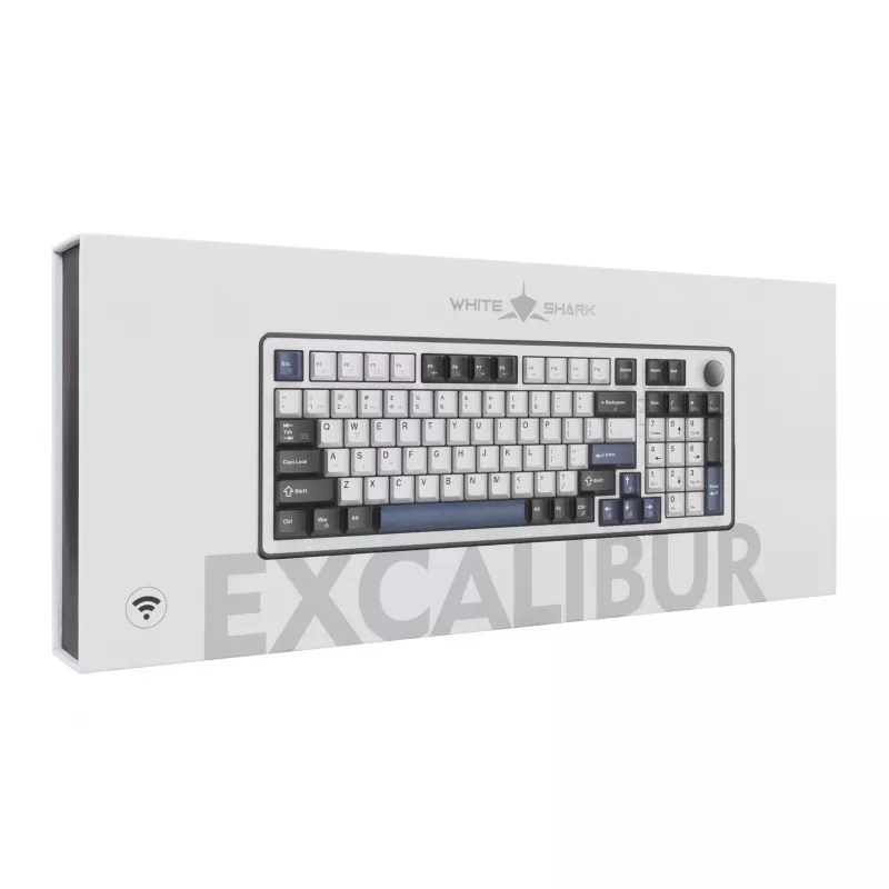 White Shark EXCALIBUR-W mehāniskā spēļu tastatūra, 75% izkārtojums, KTT Wine Red Hot-Swap, Per-Key RGB, vadu, balta