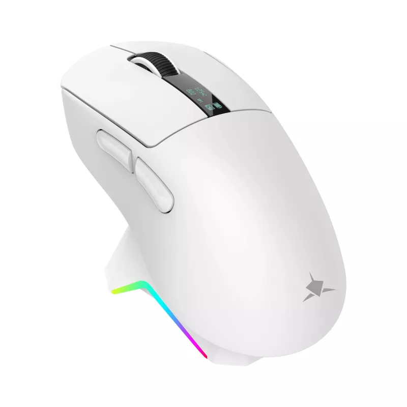 White Shark GAWAIN-W bezvadu spēļu pele – 12000 DPI, 500mAh akumulators, 56g, balta