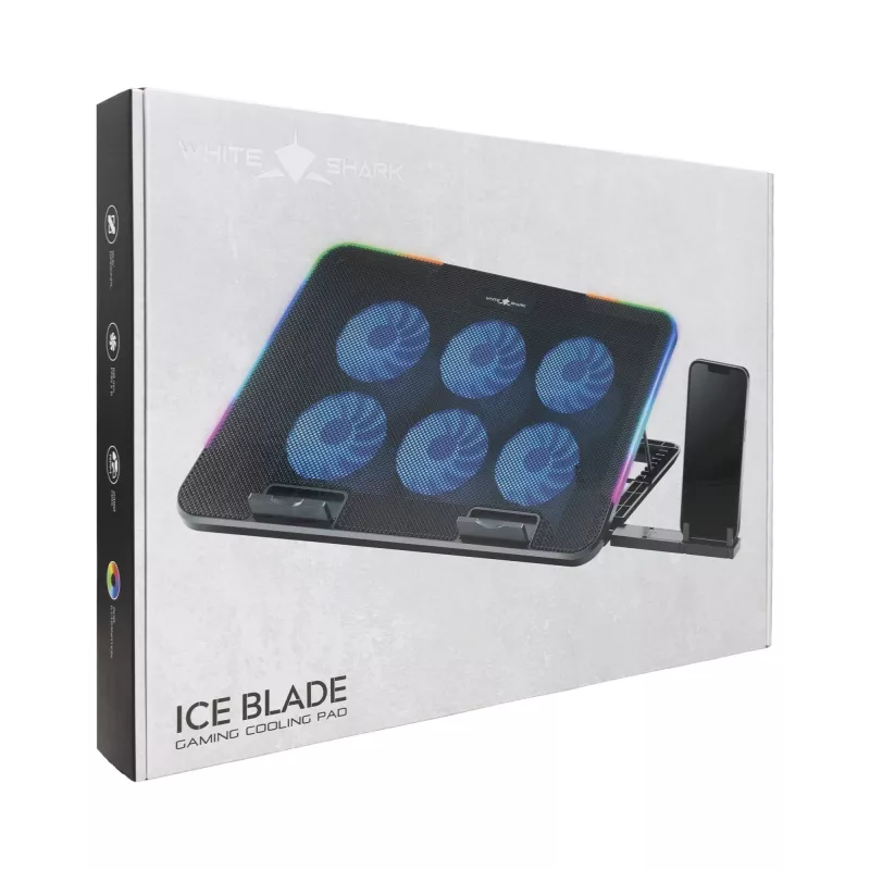 White Shark ICE BLADE GCP-96 divu ventilatoru klēpjdatora dzesēšanas paliktnis ar zilu LED, atbalsta līdz 17 collām, 5 regulējamas pozīcijas