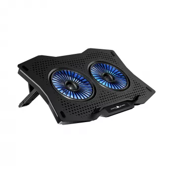 White Shark ICE GUARD GCP-4 dzesēšanas paliktnis ar diviem 125 mm ziliem LED ventilatoriem, 5 augstuma iestatījumiem, līdz 17,3 collām