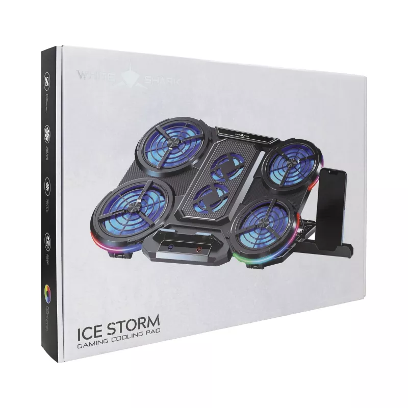 White Shark ICE STORM GCP-6 klēpjdatora dzesēšanas paliktnis, 2x125mm ventilatori, zils LED, USB, līdz 17 collām