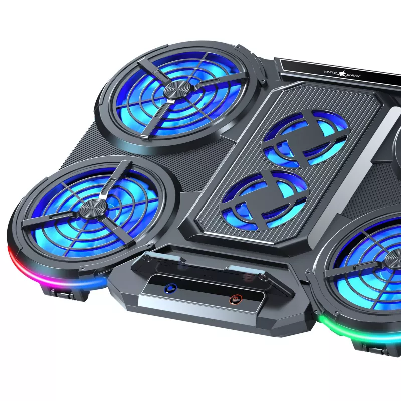 White Shark ICE STORM GCP-6 klēpjdatora dzesēšanas paliktnis, 2x125mm ventilatori, zils LED, USB, līdz 17 collām