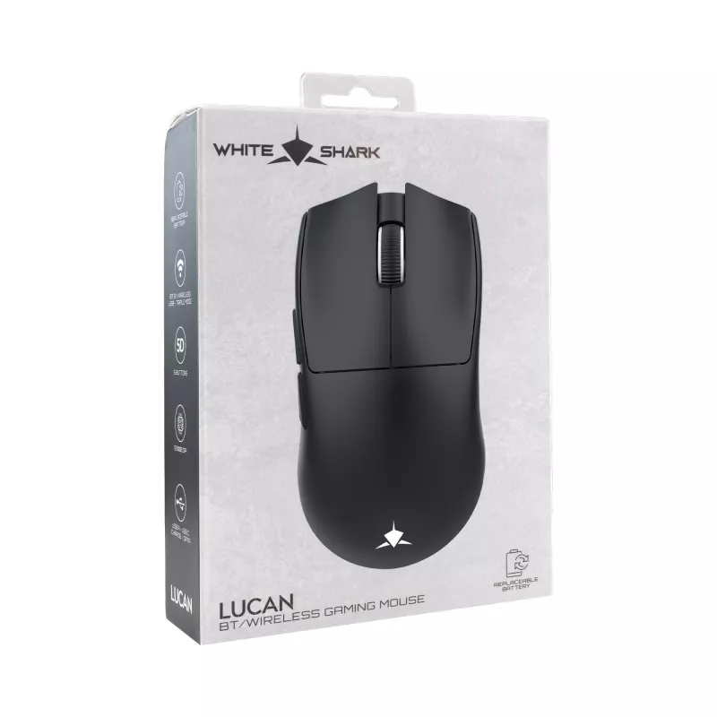 White Shark LUCAN-B WGM-5022 bezvadu spēļu pele – 12000 DPI, 2.4 GHz, 7 pogas, RGB, balta