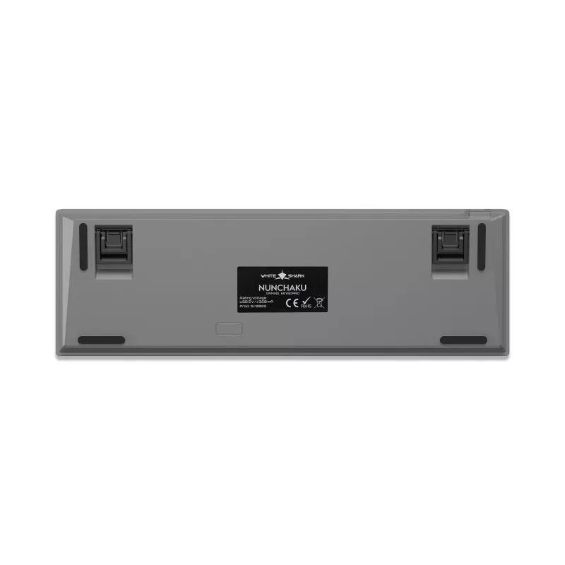White Shark Nunchaku mehāniskā spēļu tastatūra TKL, pelēka, Outemu Blue slēdži, RGB Hot-Swap, vadu USB