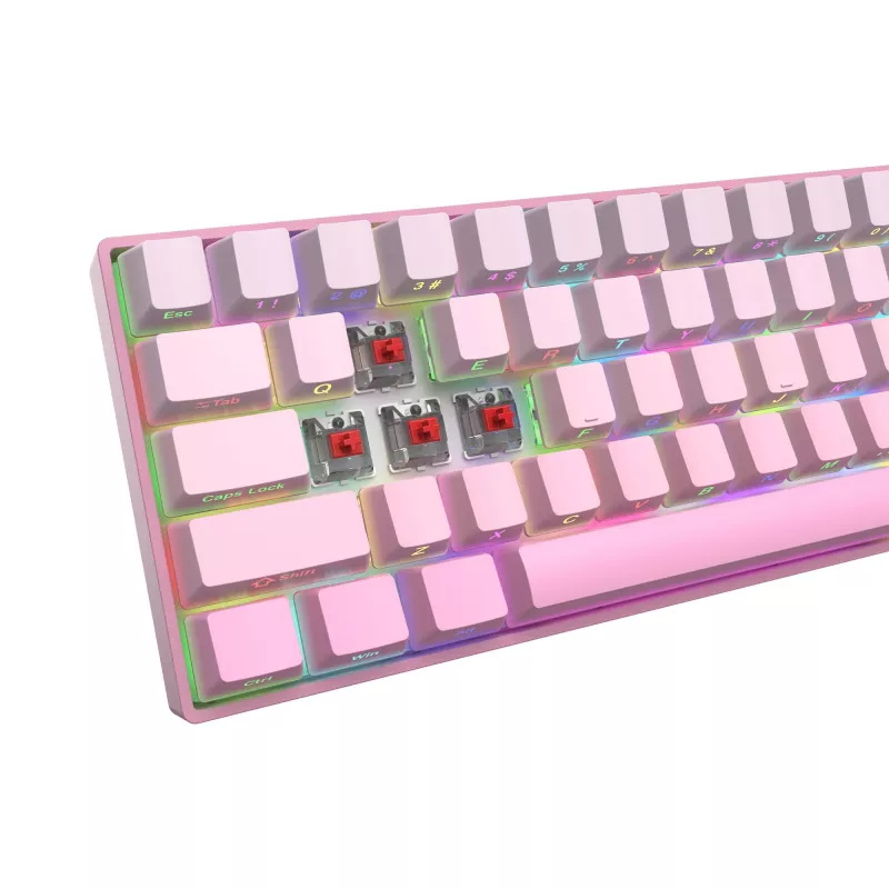 White Shark NUNCHAKU-P-US-RED.SW TKL mehāniskā spēļu tastatūra - 87 taustiņi, Outemu Red slēdži, RGB fona apgaismojums, rozā