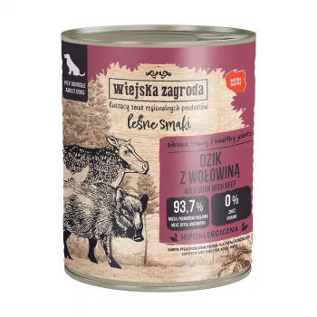 WIEJSKA ZAGRODA Forest Flavors mežacūka ar liellopu gaļu - mitrā suņu barība - 800 g