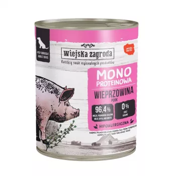 WIEJSKA ZAGRODA Mono cūkgaļas mitrā suņu barība 800g