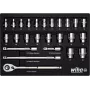 Wiha 44740 1/2 collu uzgriežņu atslēgu komplekts 39 gab. ar smalkzobu sprūdratu, Hex un TORX E-profila, hroma-vanādija, 10-32mm / E10-E24, DIN 3120