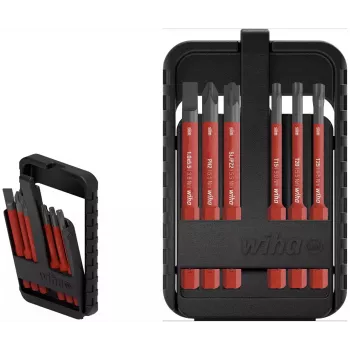 Wiha slimBit electric 45804 izolēts VDE skrūvgriežu uzgaļu komplekts, 6 gabali, sprauds, Phillips, Pozidriv, TORX, 75 mm