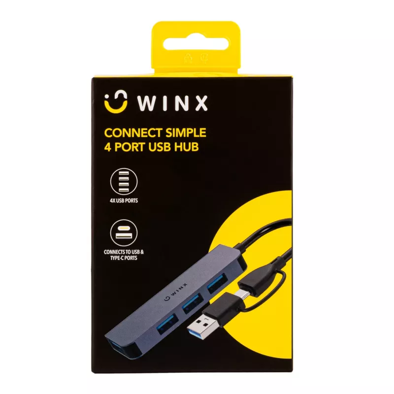 WINX CONNECT Simple USB/Type-C centrmezgls, 3x USB-A 5Gbps + USB-C PD 100W, Space Grey
