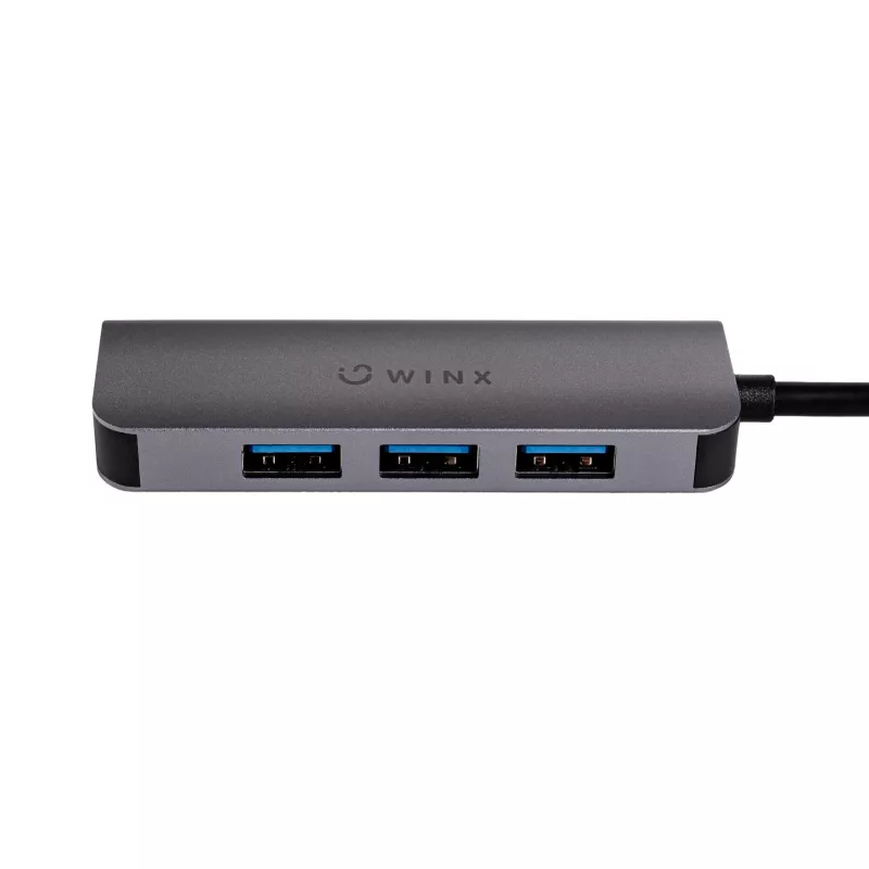 WINX CONNECT Simple USB/Type-C centrmezgls, 3x USB-A 5Gbps + USB-C PD 100W, Space Grey