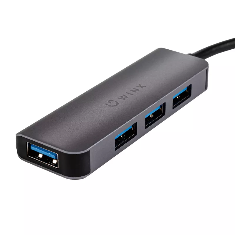 WINX CONNECT Simple USB/Type-C centrmezgls, 3x USB-A 5Gbps + USB-C PD 100W, Space Grey