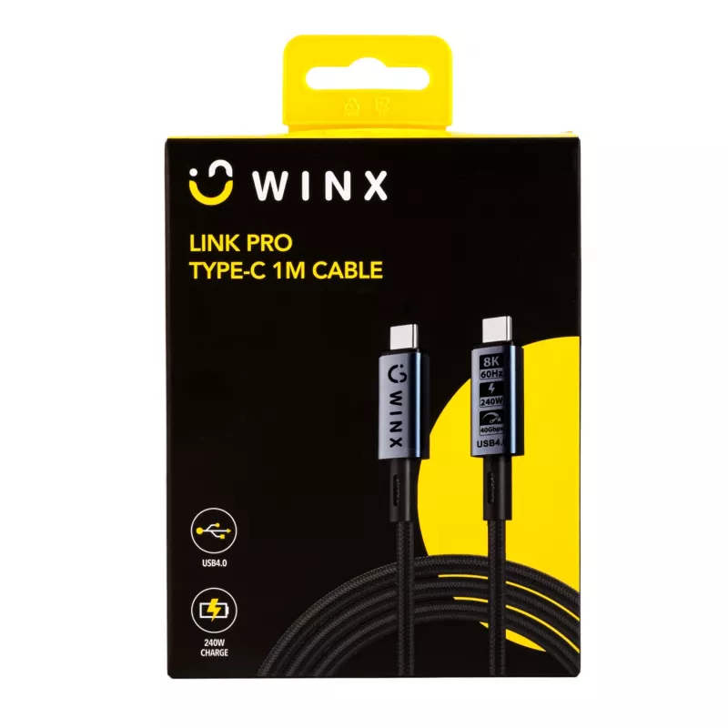WINX LINK Pro Type-C 1m kabelis 100W PD USB 2.0 480Mbps melns
