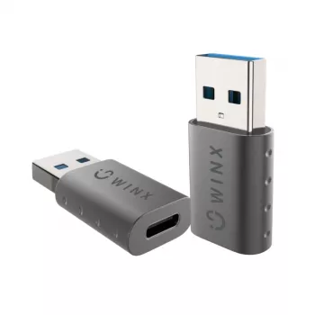 WINX LINK Simple USB uz Type-C adapteru dubultpakete (USB-A vīrietis uz USB-C sieviete, 5Gbps, 15W, Space Grey, 2 gab.)