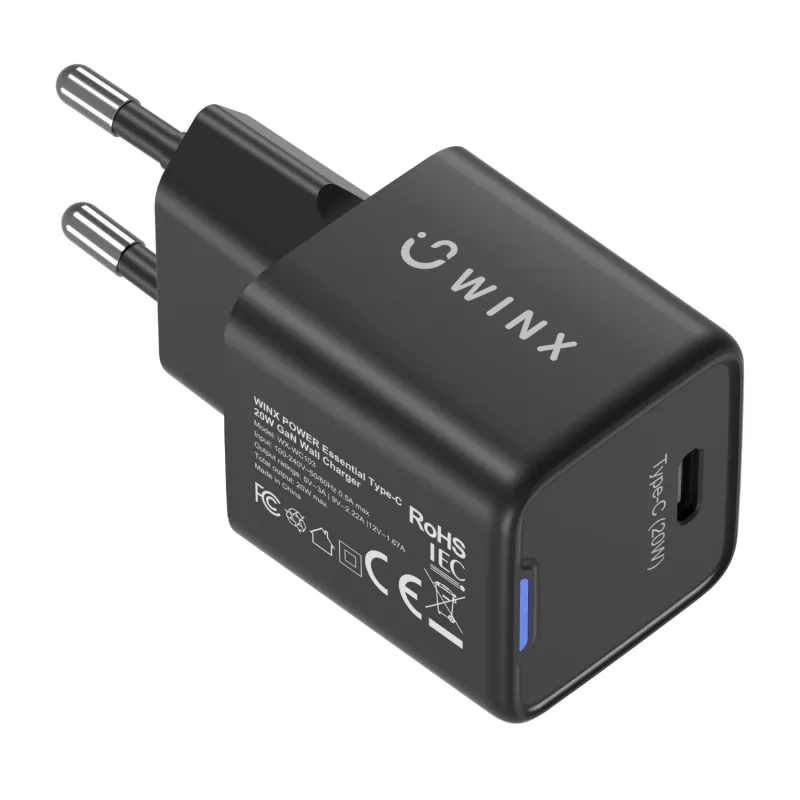 WINX POWER Essential Type-C 20W GaN sienas lādētājs - balts