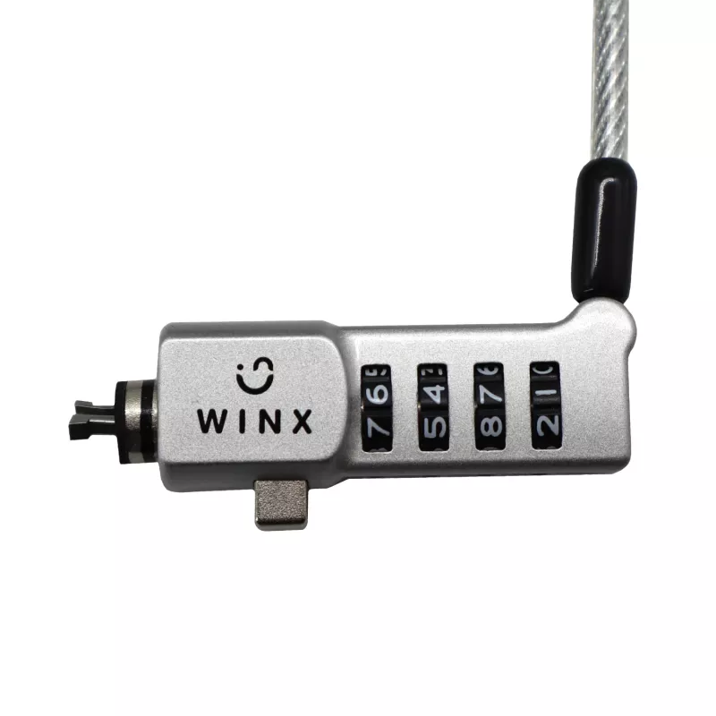 WINX Secure Max universālā koda troses slēdzene - 4 ciparu pārslēdzama kombinācija, pīta tērauda, 1,8 m, melna/sudraba