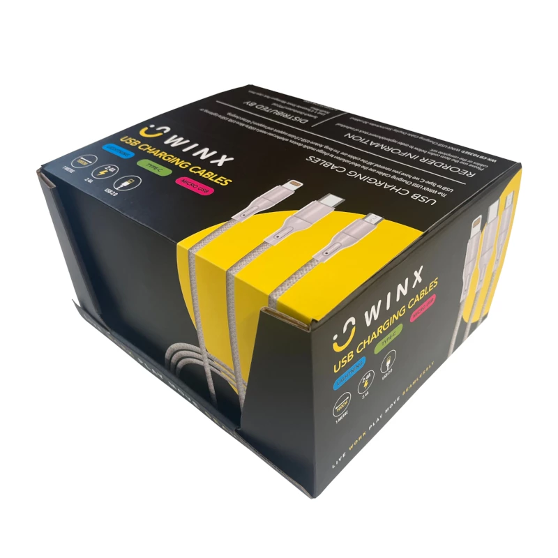 WINX USB-C uz USB-A uzlādes un datu kabelis 1,2 m melns