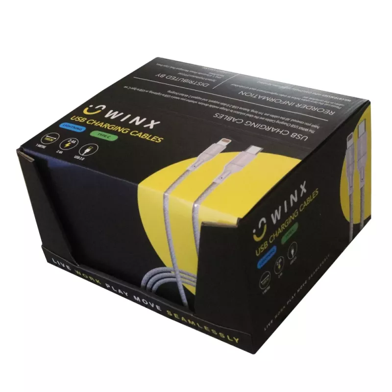 WINX USB uz Type-C|Lightning uzlādes kabeļi 2-in-1 sadalītais kabelis 1,2 m melns