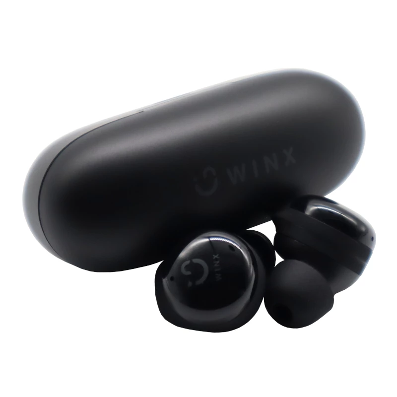 WINX VIBE Active 2 TWS Austiņas – Bezvadu Bluetooth 5.3 Iekšauss austiņas ar uzlādes futrāli, IPX4 ūdensizturība, ENC mikrofons, skārienvadība, zema latentuma spēļu režīms, 24 stundu kopējais darbības laiks, melna
