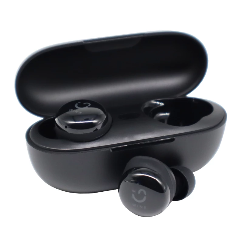 WINX VIBE Active 2 TWS Austiņas – Bezvadu Bluetooth 5.3 Iekšauss austiņas ar uzlādes futrāli, IPX4 ūdensizturība, ENC mikrofons, skārienvadība, zema latentuma spēļu režīms, 24 stundu kopējais darbības laiks, melna