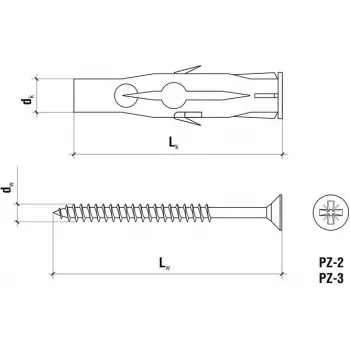 WKRĘT-MET RU-06045 universālais sienas dībelis 6 x 45 mm, 100 gab., pelēks