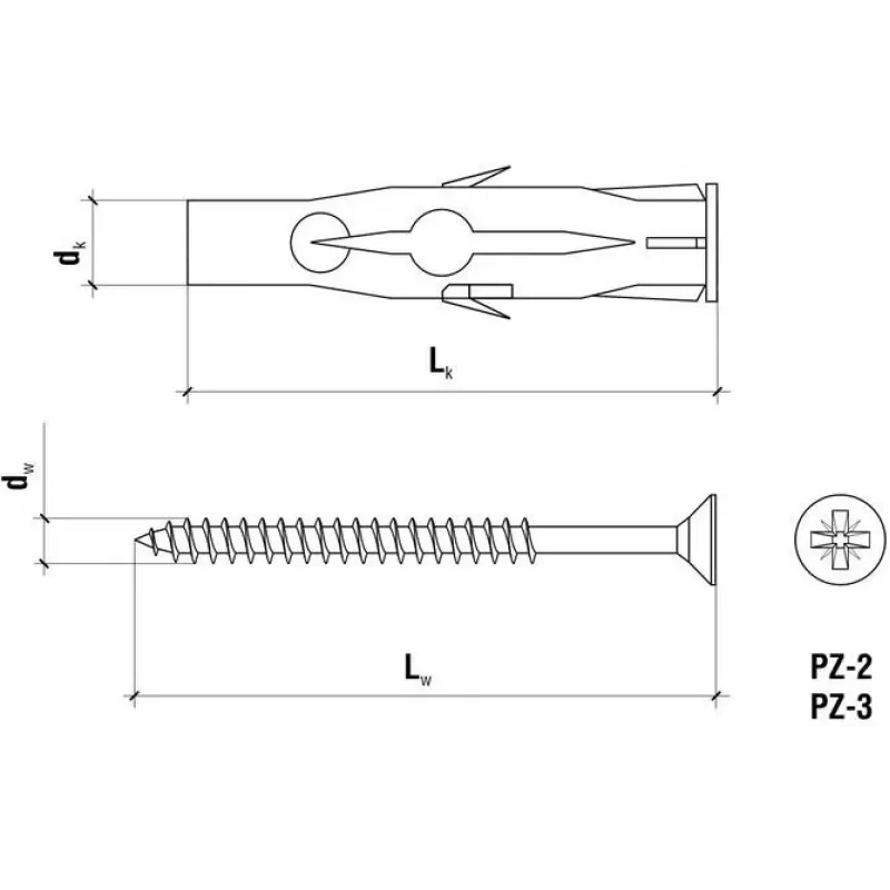 WKRĘT-MET RU-06045 universālais sienas dībelis 6 x 45 mm, 100 gab., pelēks