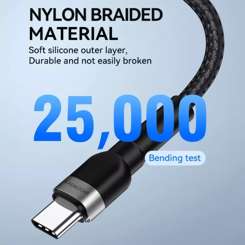 Wozinsky 1 m USB-C uz USB-C kabelis 60W PD ātra uzlāde un datu sinhronizācija melns