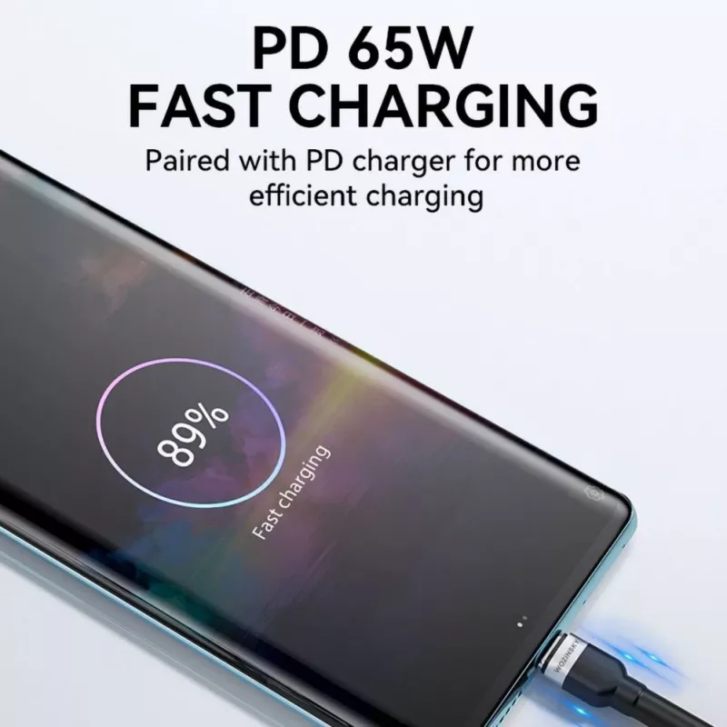 Wozinsky 1 m USB-C uz USB-C kabelis 60W PD ātra uzlāde un datu sinhronizācija melns