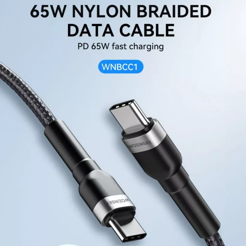 Wozinsky 1 m USB-C uz USB-C kabelis 60W PD ātra uzlāde un datu sinhronizācija melns