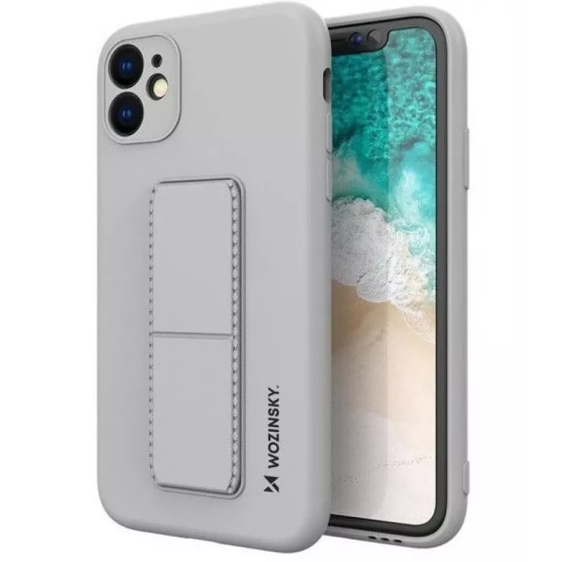 Wozinsky Apple iPhone 12 Pro Max Kickstand Case Silicone Case with Stand Silver