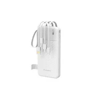 Wozinsky W11-W 10000mAh 10W Power Bank ar iebūvētiem kabeļiem un lukturīti balts