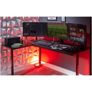 X Rocker 2022068 L-veida stūra spēļu galds ar RGB LED apgaismojumu, oglekļa šķiedras efekts, melns