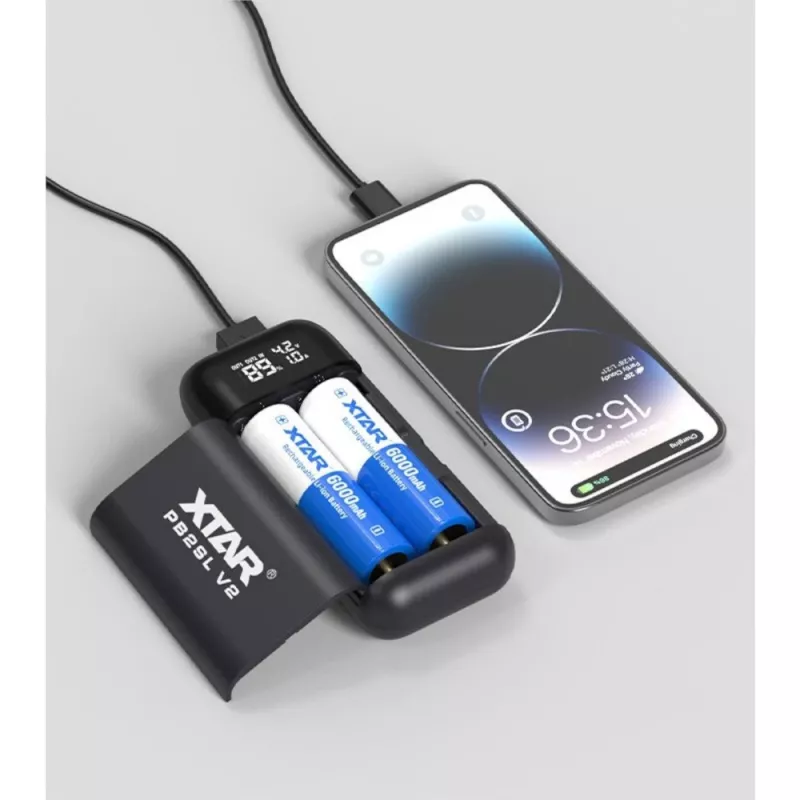 XTAR PB2SLV2 18650 akumulatoru lādētājs un power bank ar USB-C PD3.0 & QC3.0