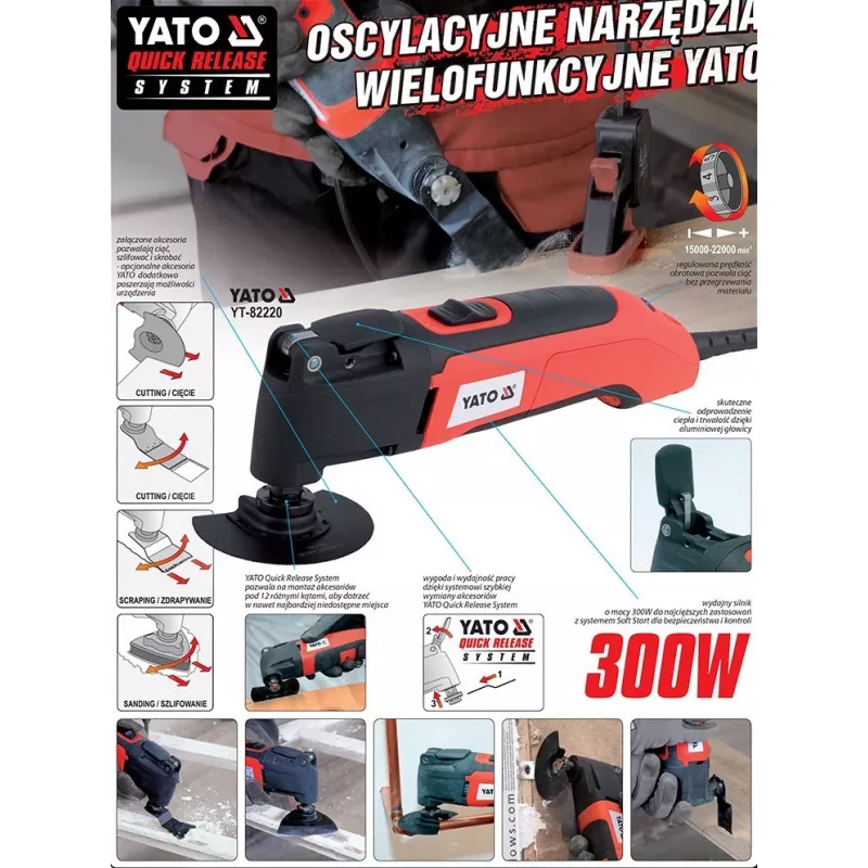 YATO 300W Daudzfunkciju Instruments ar Mainīgu Ātrumu un Bezinstrumentu Piederumu Maiņu