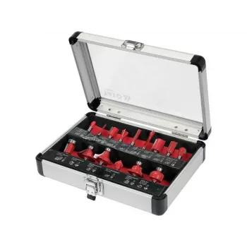 YATO Shaped Milling Cutters 15pcs - Tungsten Carbide Tipped Router Bit Set with 8mm Shank, Wooden Case