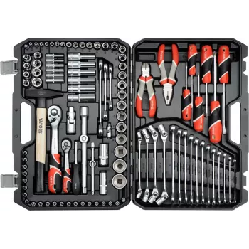 Yato YT-38891 216-Daļu Mehāniķa Instrumentu Komplekts ar 1/4 inch, 3/8 inch un 1/2 inch Sprūdratiem, Uzgriežņu atslēgām, Uzgriežņu atslēgām, Bitiem un Sešstūra atslēgām Pūšamā formētā korpusā