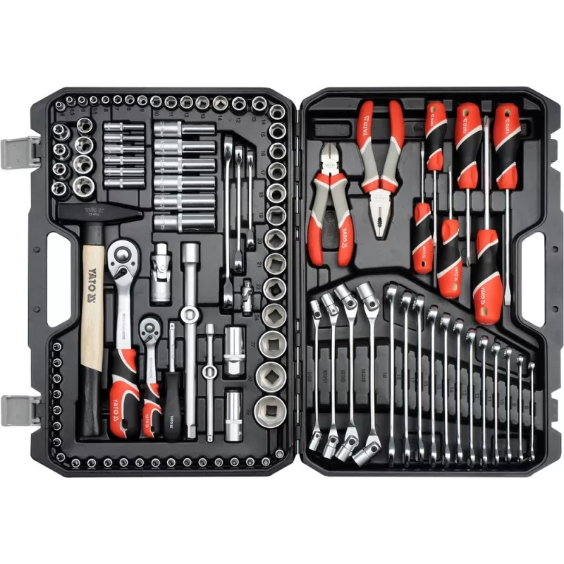 Yato YT-38891 216-Daļu Mehāniķa Instrumentu Komplekts ar 1/4 inch, 3/8 inch un 1/2 inch Sprūdratiem, Uzgriežņu atslēgām, Uzgriežņu atslēgām, Bitiem un Sešstūra atslēgām Pūšamā formētā korpusā